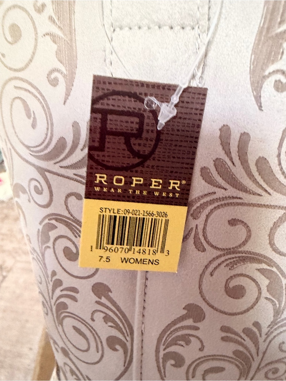 Roper Cream Embroidered Western Heeled Boots - Picture 4 of 7